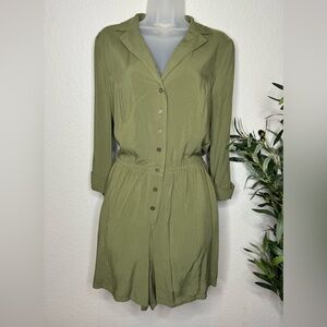 ModCloth Olive Green Button Front Romper Jumpsuit Size Large Cinch Waist